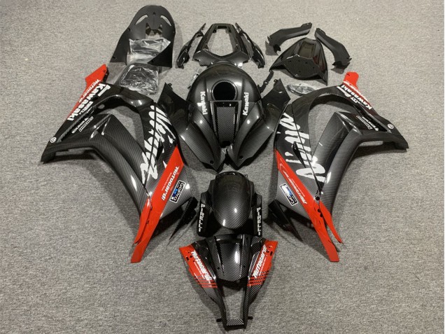 2008-2010 Kawasaki ZX10R Motorcycle Fairings - Black Carbon Fiber Red UK
