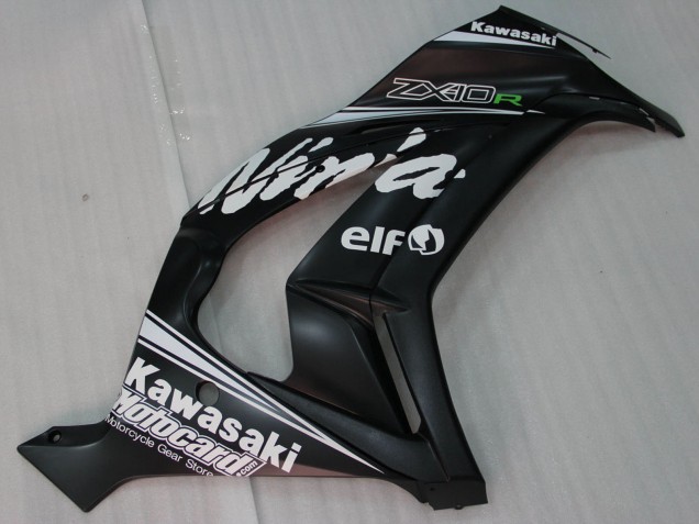 2011-2015 Kawasaki ZX10R Motorcycle Fairings - Glossy Black White Elf Snow Decal UK