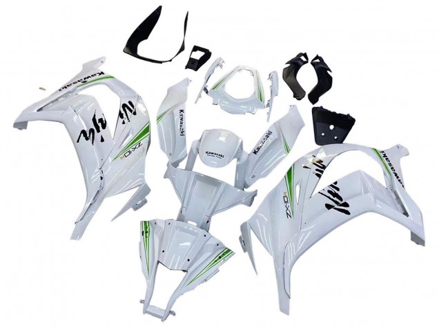2011-2015 Kawasaki ZX10R Motorcycle Fairings - White Green Stripe Black Ninja UK