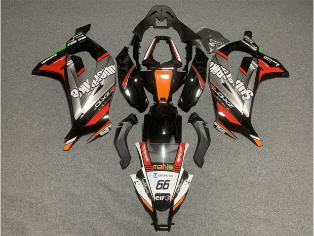 2011-2015 Kawasaki ZX10R Motorcycle Fairings - White Orange Black Mahi Elf 66 Superbike UK