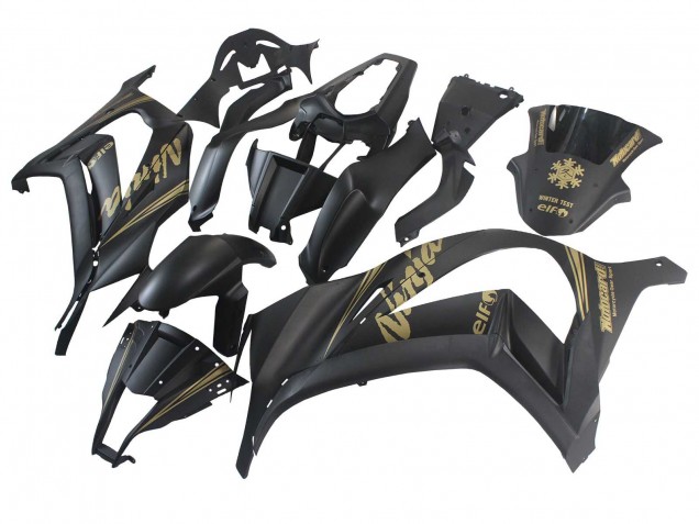 2011-2015 Kawasaki ZX10R Motorcycle Fairings - Matte Black Gold Snow Elf UK