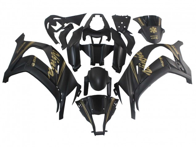 2011-2015 Kawasaki ZX10R Motorcycle Fairings - Matte Black Gold Snow Elf UK