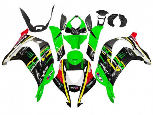 2016-2020 Kawasaki ZX10R Motorcycle Fairings - Green Yellow Red Black Elf Monster UK