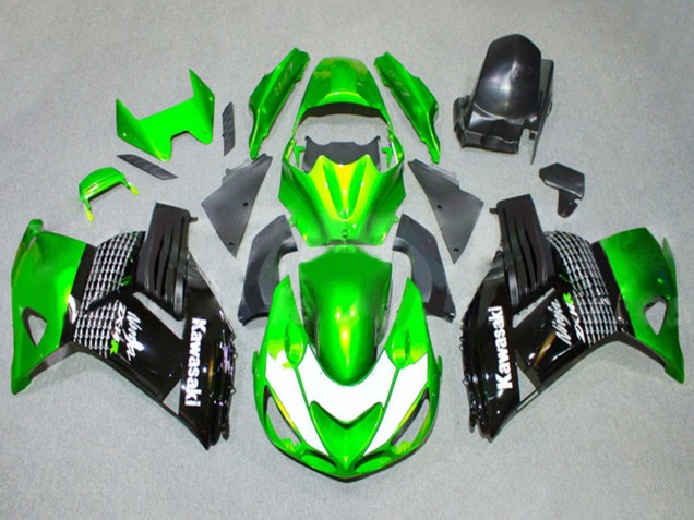 2006-2011 Kawasaki ZX14R ZZR1400 Motorcycle Fairings - Green White Glossy Black UK