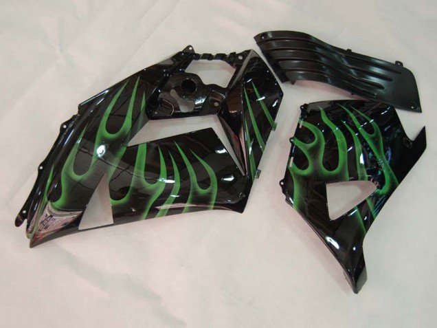 2006-2011 Kawasaki ZX14R ZZR1400 Motorcycle Fairing - Glossy Black Green Flame UK
