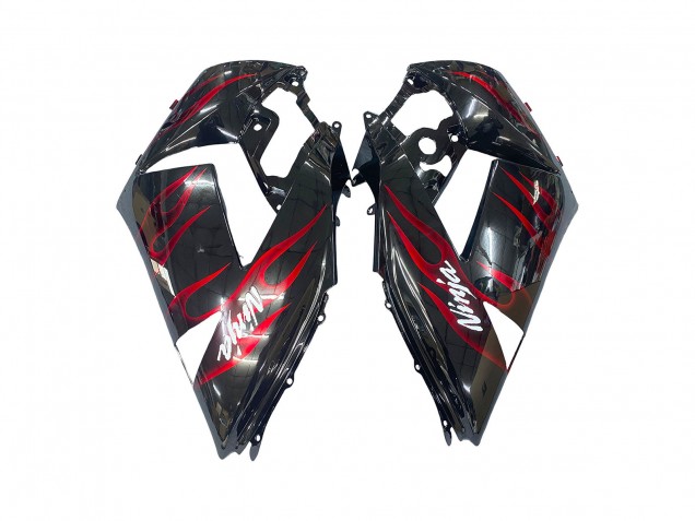 2006-2011 Kawasaki ZX14R ZZR1400 Motorcycle Fairing Kits - Glossy Black Red Flame UK
