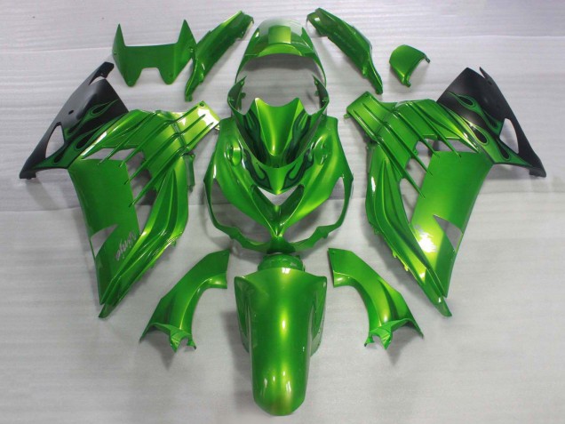 2006-2011 Kawasaki ZX14R ZZR1400 Bike Fairings - Green Glossy Black UK
