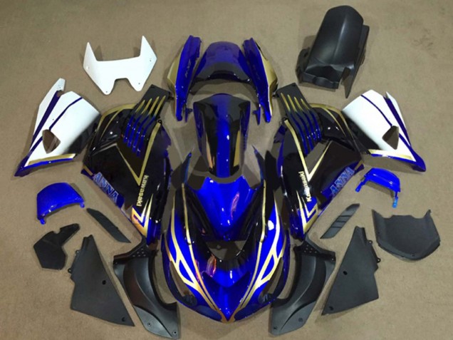 2006-2011 Kawasaki ZX14R ZZR1400 Motorcycle Fairings - White Blue Gold UK