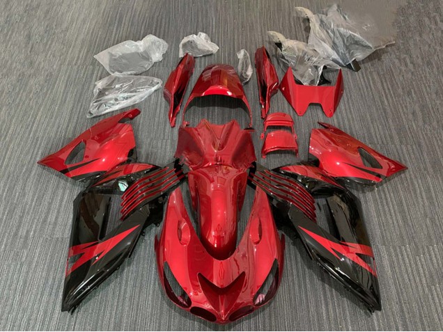 2006-2011 Kawasaki ZX14R ZZR1400 Motorcycle Fairing - Red Glossy Black UK