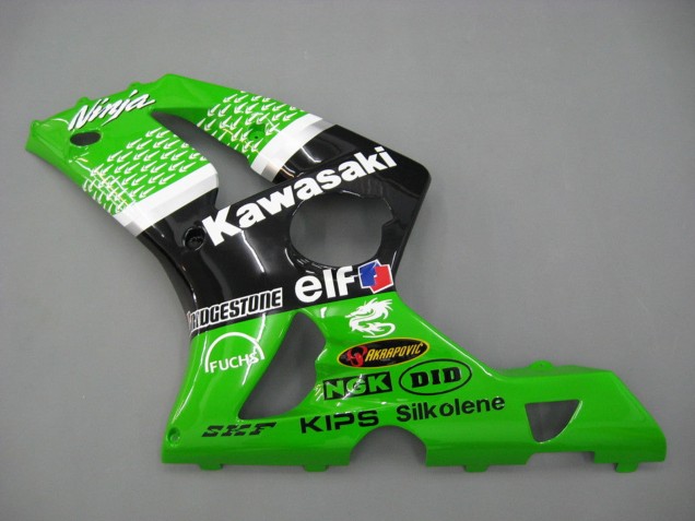 2003-2004 Kawasaki ZX6R Motorcycle Fairings - Green White Black Elf Bridgestone UK