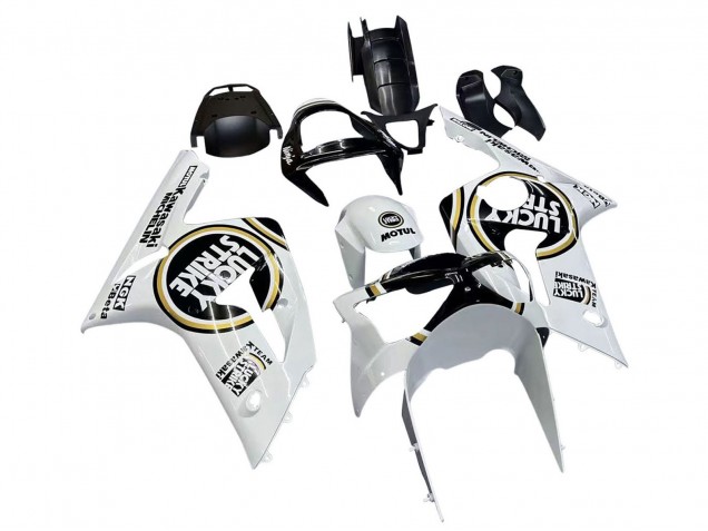 2003-2004 Kawasaki ZX6R Motorcycle Fairings - White Black Motul Lucky Strike UK