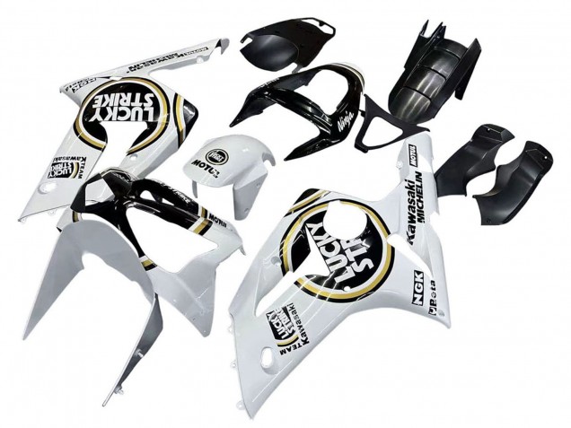 2003-2004 Kawasaki ZX6R Motorcycle Fairings - White Black Motul Lucky Strike UK