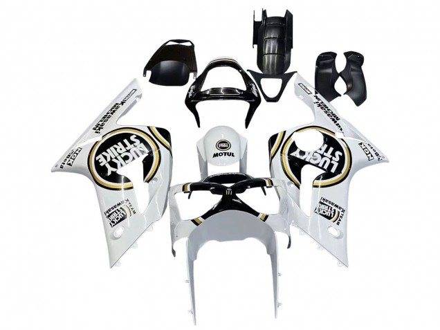 2003-2004 Kawasaki ZX6R Motorcycle Fairings - White Black Motul Lucky Strike UK
