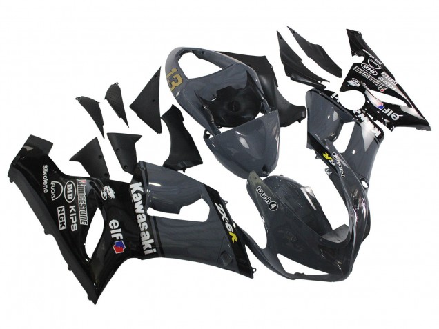 2005-2006 Kawasaki ZX6R Motorcycle Fairings - Dark Grey Black UK