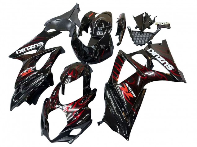 2007-2008 Suzuki GSXR 1000 Motorcycle Fairings - Black Red Flame UK