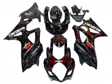 2007-2008 Suzuki GSXR 1000 Motorcycle Fairings - Black Red Flame UK