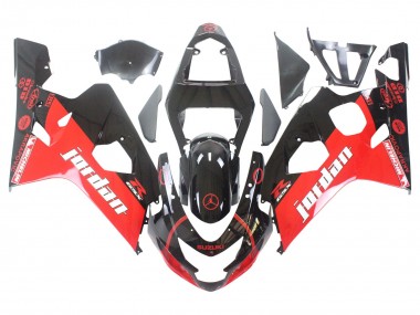 2004-2005 Suzuki GSXR 600 / GSXR 750 Motorcycle Fairings - Glossy Black Red Jordan Michelin UK
