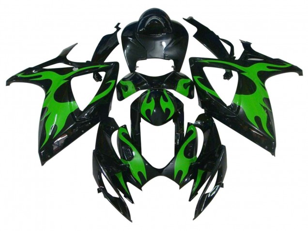 2004-2005 Suzuki GSXR 600 / GSXR 750 Motorcycle Fairings - Glossy Black Green Flame UK