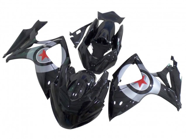 2004-2005 Suzuki GSXR 600 / GSXR 750 Motorcycle Fairings - Glossy Black Silver Red Star UK