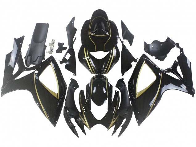 2006-2007 Suzuki GSXR 600 / GSXR 750 Motorcycle Fairings - Glossy Black Gold Stripe UK