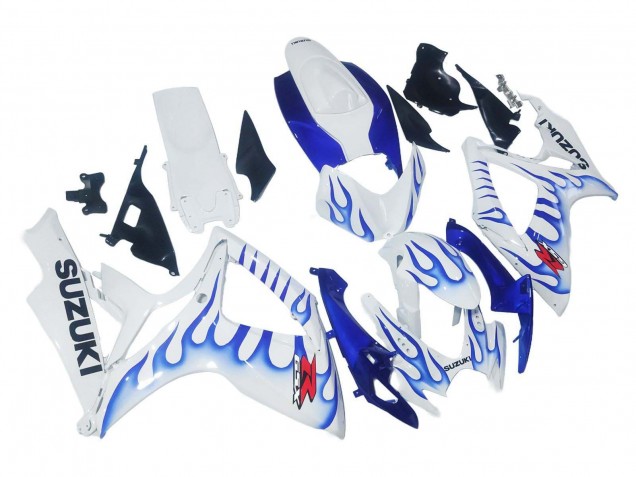2006-2007 Suzuki GSXR 600 / GSXR 750 Motorcycle Fairings - White Blue Flame UK
