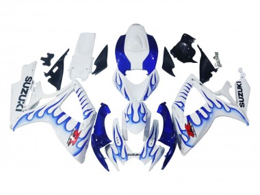 2006-2007 Suzuki GSXR 600 / GSXR 750 Motorcycle Fairings - White Blue Flame UK