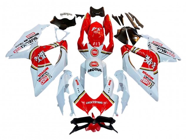 2008-2010 Suzuki GSXR 600 / GSXR 750 Motorcycle Fairings - White Red Motul Lucky Strike UK