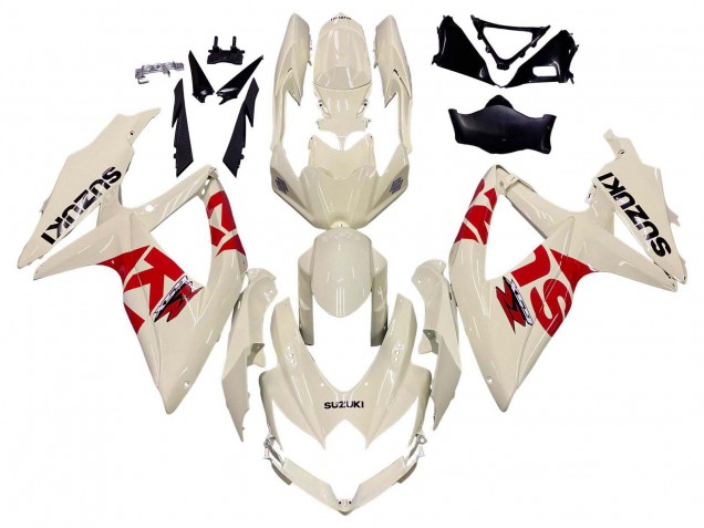 2008-2010 Suzuki GSXR 600 / GSXR 750 Motorcycle Fairings - Cream White Red Black UK