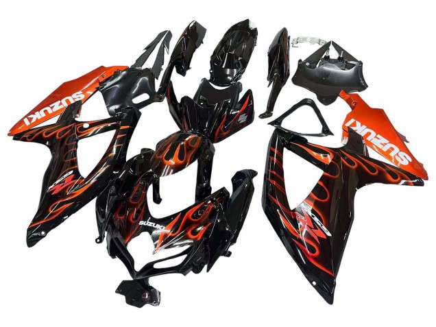 2008-2010 Suzuki GSXR 600 / GSXR 750 Motorcycle Fairings - Glossy Black Orange Flame UK