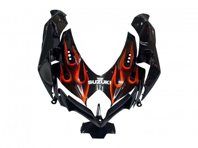 2008-2010 Suzuki GSXR 600 / GSXR 750 Motorcycle Fairings - Glossy Black Orange Flame UK
