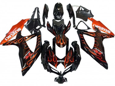 2008-2010 Suzuki GSXR 600 / GSXR 750 Motorcycle Fairings - Glossy Black Orange Flame UK