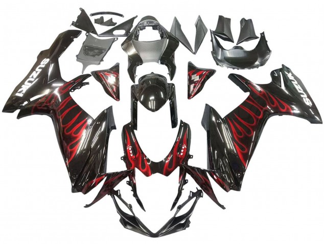 2011-2024 Suzuki GSXR 600 / GSXR 750 Motorcycle Fairings - Glossy Black Red Flame UK