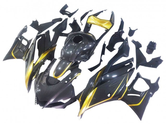 2019-2021 Yamaha YZF R3/R25 Motorcycle Fairings - Gold Black Carbon Fiber UK