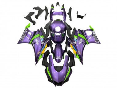 2022-2024 Yamaha YZF R3/R25 Motorcycle Fairings - Purple Green Yellow Trick Star EVA Racing 21 UK