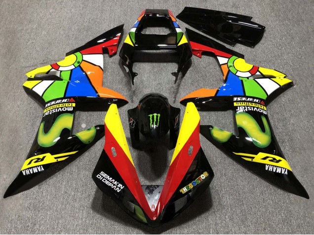 2002-2003 Yamaha YZF 1000 R1 Motorcycle Fairings - Glossy Black Red Yellow Green Movistar Semakin Didepan UK