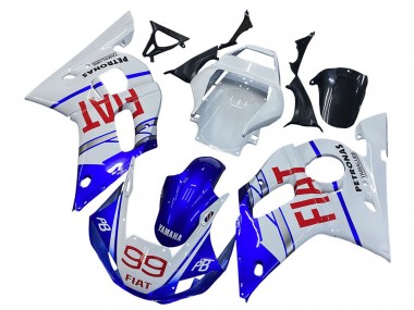 1998-2002 Yamaha YZF 600 R6 Motorcycle Fairings - White Blue Red Fiat 99 UK