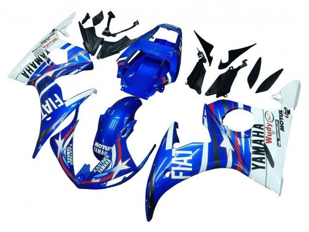 2006-2009 Yamaha YZF R6S Motorcycle Fairings - White Blue Fiat Motul Kastinee UK