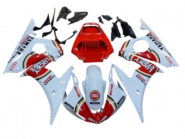 2003-2004 Yamaha YZF R6 Motorcycle Fairings - White Red Lucky Strike Motul UK