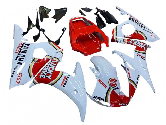 2006-2009 Yamaha YZF R6S Motorcycle Fairings - White Red Lucky Strike Motul UK