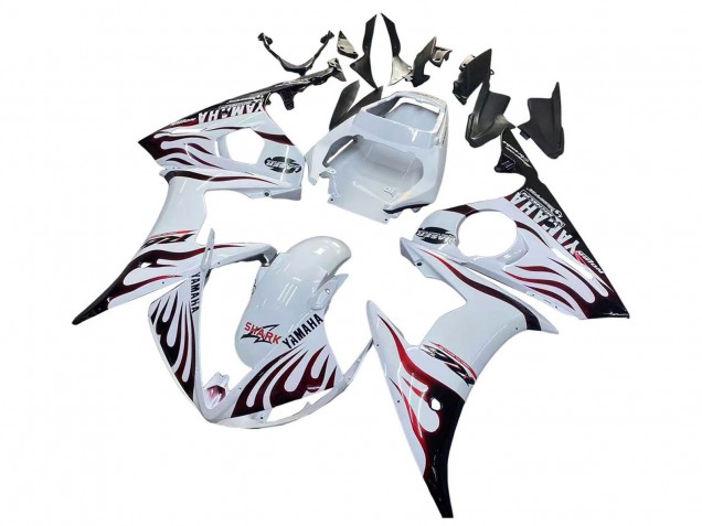 2006-2009 Yamaha YZF R6S Motorcycle Fairings - White with Dark Black Flame UK