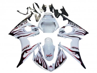 2006-2009 Yamaha YZF R6S Motorcycle Fairings - White with Dark Black Flame UK