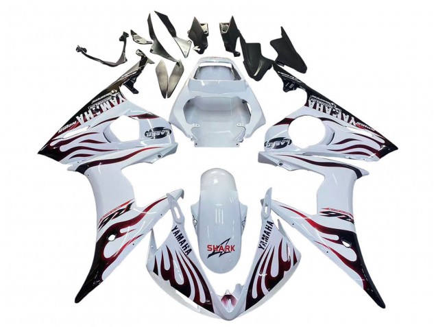 2006-2009 Yamaha YZF R6S Motorcycle Fairings - White with Dark Black Flame UK