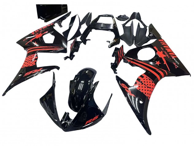 2006-2009 Yamaha YZF R6S Motorcycle Fairing - Glossy Black Red UK