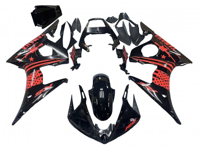 2006-2009 Yamaha YZF R6S Motorcycle Fairing - Glossy Black Red UK