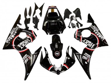 2006-2009 Yamaha YZF R6S Motorcycle Fairings - Glossy Black Red White Lucky Strike Motul UK