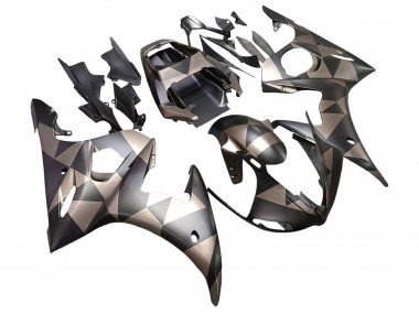 2003-2004 Yamaha YZF R6 Motorcycle Fairings - Grey Matte Black Geometric UK