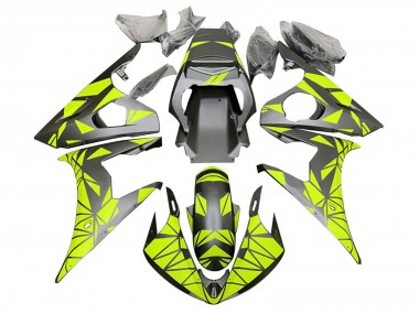 2006-2009 Yamaha YZF R6S Motorcycle Fairings - Neon Green Matte Black Geometric UK