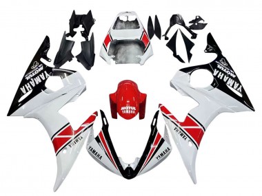 2003-2004 Yamaha YZF R6 Motorcycle Fairings - White Red Glossy Black Motul UK
