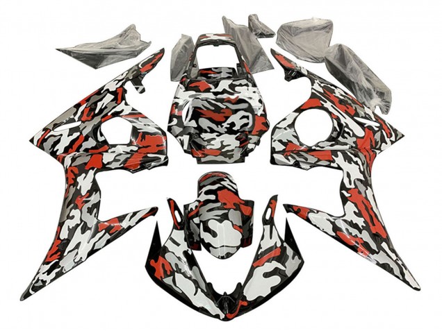 2006-2009 Yamaha YZF R6S Motorcycle Fairings - Black Red Grey Camouflage UK