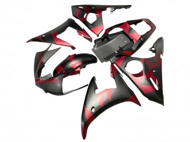 2005 Yamaha YZF 600 R6 Motorcycle Fairings - Matte Black Red Geometric UK
